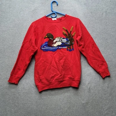 Sudadera VINTAGE Pato Codorniz Mujer S Rojo Bordado Vellón Y2K Foto 1 de 4