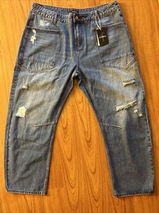 Flamingals Barrel Ripped High Rise Crop Distressed Wide Leg Boyfr…Size 3XL - Picture 1 of 13