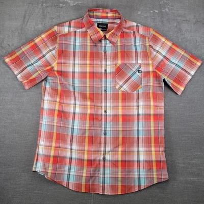 Marmot Mens Plaid Short Sleeve Button Up Shirt Red Yellow Blue Size Med - Image 1 of 4