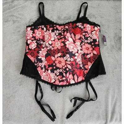 NUEVO Corsé Adore Me Mujer 1X Rojo Negro Floral Satinado Encaje Zoie Con Cordones Cremallera Lateral  Foto 1 de 4