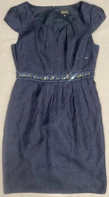Vestido para mujer Adrianna Papell 12 azul manga gorra funda joya cintura cóctel Foto 1 de 4