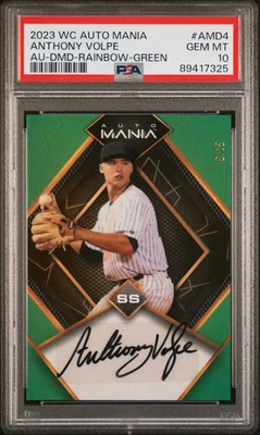 2023 Wild Card Auto Mania Auto Anthony Volpe #AMD4 DMD Rainbow Green 6/15 PSA 10 - Image 1 of 2