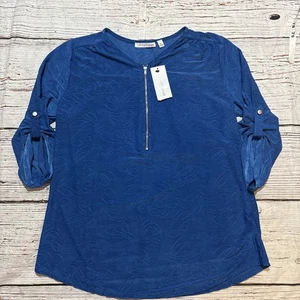 Notations Damen Bluse Reißverschluss vorne Roll-Etikett Ärmel blau Oberteil Größe PL - Bild 1 von 8