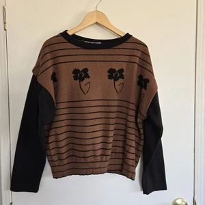 Braun-schwarz gestreifter Pullover mit Blumenmuster Vinatge Blair - Bild 1 von 10