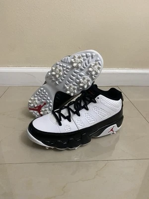 Zapatos de golf Nike Air Jordan 9 bajos blancos negros rojos verdaderos FJ5934-100 para hombre talla 4 Foto 1 de 4