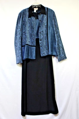 Jaqueta blazer elegante Coldwater Creek 2 peças terno social 16 azul cintilante preta feminina - Imagem 1 de 4