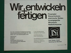 7/1964 PUB LEAR SIEGLER FLUGREGLER STEUERMOTOREN MICROSYNS ORIGINAL GERMAN AD - Foto 1 di 1