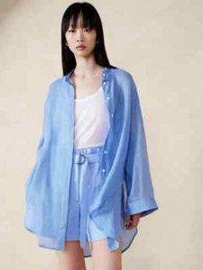 NEW Banana Republic S Oversized Linen Gauze Tunic Blouse Small Blue #450801 - Picture 1 of 4