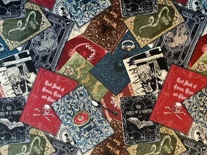 BOOKS SPELLS BOOK GRIMORE BEASTS WITCHES DIARY OF VAMPIRE COTTON FABRIC FQ - Picture 1 of 5