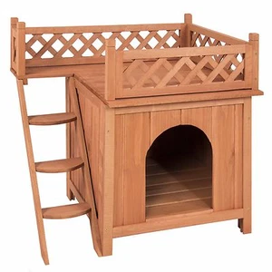 Dog House Room Puppy Play Indoor/Outdoor Wood Raised Roof Balcony Pets Shelter - Picture 1 of 2
