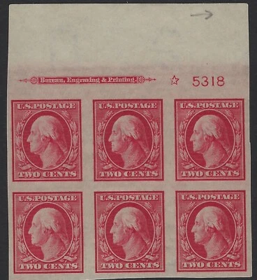 US # 384 - Plate # Block - Mint OG LH (4 NH) - Wide Top - XF             (C-531) - Image 1 of 2