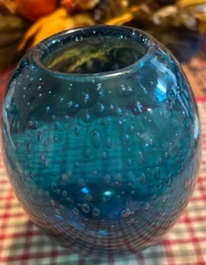 Blue Handcrafted Blown Glass Great for A Vase- Described as Drinking Glass - Picture 1 of 5