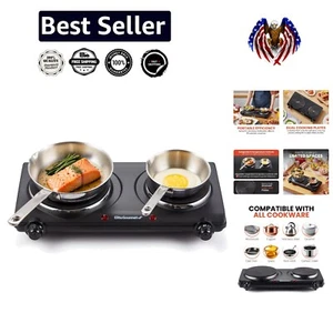 Stylish Black Electric Double Burner - 1500W Cooking Power and Non-Stick Plates - Picture 1 of 9