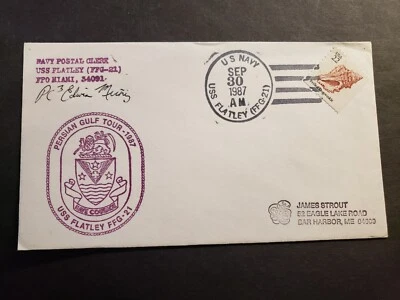 USS FLATLEY FFG-21 Naval Cover 1987 SIGNED PERSIAN GULF Cachet - Image 1 of 2