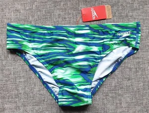 Speedo Mens Allover Wavewall Swim Briefs Trunks Green & Blue AUS Size 18 XL - Picture 1 of 4