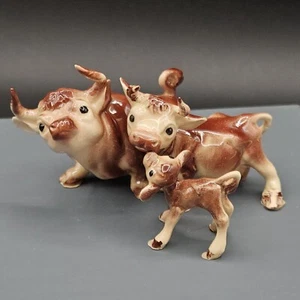 Miniature vintage Hagen Renaker marrone cartone animato toro mucca vitello famiglia - Foto 1 di 21