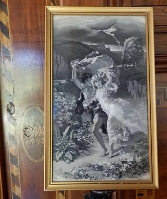 TABLEAU SOIE TISSEE NF ST ETIENNE FRANCE L'ORAGE n°2 - Photo 1/4