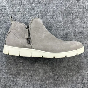 ECCO Soft 7 Shoes Women 11 Gray Nubuck Mid Top Size Zip Bootie Leather Worn once - Picture 1 of 12
