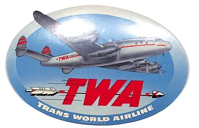 TWA - Etiqueta de bagagem de companhia aérea Trans World com flecha e adereço de avião - Imagem 1 de 2