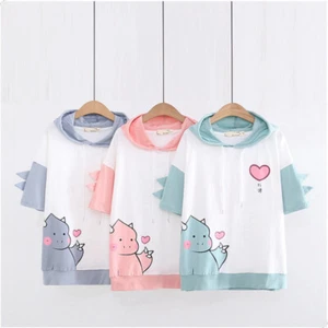 Girl Dinosaur Hoodie Sweatshirt Pullover Top Japanese Mori Harajuku Student - Picture 1 of 12