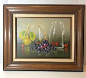 Antique 19th C. John Wallace Still Life Canvas Painting Fruit, Pitcher & Candle - Picture 1 of 12