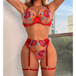 Reggiseno donna sexy color blocking ricamato ferretto perizoma sexy lingerie set - Foto 1 di 36