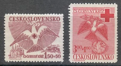 Checoslovaquia 1949 MNH Mi 599-600 Sc B168-B169 Cruz Roja. Paloma. Medicina ** Foto 1 de 2