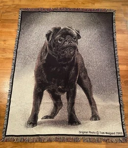 Tom Weigand Original Photo Pug Gray Woven Tapestry Afgan Throw Blanket 2003 - Picture 1 of 8