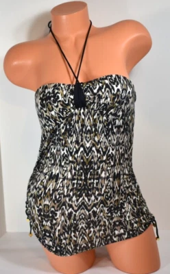 Women's Badgley Mischka Black & Brown Abstract Tankini Top Swimsuit  Sz 4  NWOT - Image 1 of 4