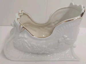 Lenox Musikschlitten weiß Weihnachten unbeschriftet 8,75 x 6 Goldrand 24 Kt - Bild 1 von 6