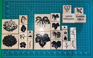 Retired Stampin’ Up Wood Mounted Rubber Stamps Hydrangeas Leaves Thank Lot#6157 - Picture 1 of 9
