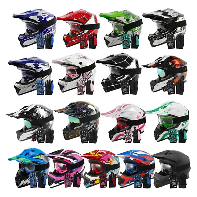 Youth Kids Motocross Helmet Child DOT ATV UTV MX OffRoad Goggles+Gloves 6 Colors - Image 1 of 4