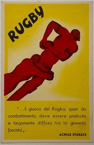 RUGBY ACHILLE STARACE PALLA OVALE CARTOLINA PUBBLICITARIA ILLUSTRATORE MANCIOLI - Foto 1 di 5