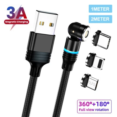 3 in1 Magnetic 540° Fast Charging Charger Cord Cable For iPhone Type C Micro USB - Image 1 of 4