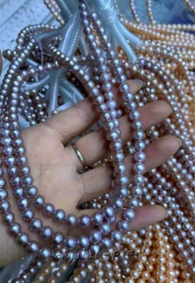 AAAAA 36" Japonés Akoya 7-8 mm Collar Perla Morada Oro Blanco Puro 18K Foto 1 de 4