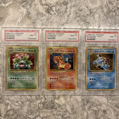 Pokemon 1998 Charizard con Holo Bleed Blastoise Venusaur CD Promo PSA 9  Foto 1 de 4