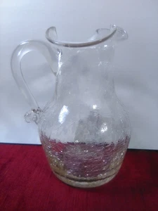 Blenko Brocca piccola in vetro soffiato a mano crepitante 5,75" beige molto pallido - Foto 1 di 17