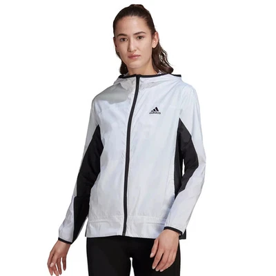 adidas AEROREADY Logo Women Running Windbreaker White Black Zip Up Hooded XS NWT - Image 1 of 4