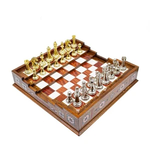 Hand Made Unique Arena Chess Board with Classic Luxury Metal Chess Pieces - Stai - Picture 1 of 8