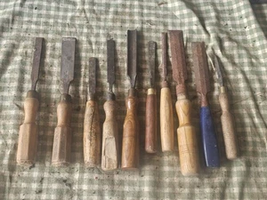 Lote de cinceles mixtos para carpintería de trabajo. Gubias, borde biselado. Varios fabricantes - Imagen 1 de 12