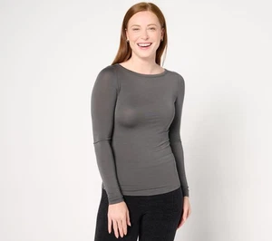 Barefoot Dreams MC Modal Peached Jersey Boatneck Long Sleeve Tee Shirt Carbon M - Picture 1 of 1