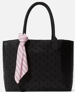 Victoria's Secret Black Tote Bag V Logo All over Print with Scarf New - Picture 1 of 3