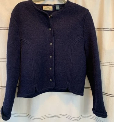 Chaqueta corta con botones de lana azul marino vintage para mujer Carol Reed talla 16 Foto 1 de 4
