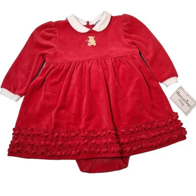 Рождественское платье Hartstrings размер 12 М красное велюровое плюшевый медведь конфеты трость с оборками - Изображение 1 из 4