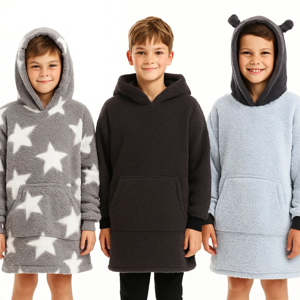 Niños Con Capucha Gruesa Vestido Sudaderas con Capucha Manta OODIES Bata de Baño Navidad Cálida Foto 1 de 1