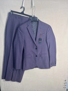 Tuta uomo 2 pezzi 35R Egara slim skinny fit elasticizzata 30x32 31"W prugna nuova con etichetta - Foto 1 di 19