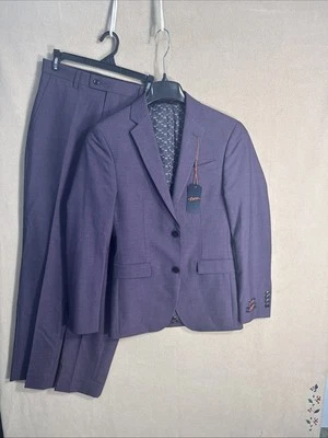 全新 35R Egara 男式 2 件套修身紧身弹力 30x32 31 英寸W Plum 全新带标签 — 第 1/4 张图片