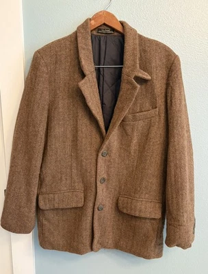 Abrigo de Lana LL Bean Shetland Para Hombres 38 Corto Blazer Chaqueta Marrón Espiga Foto 1 de 4