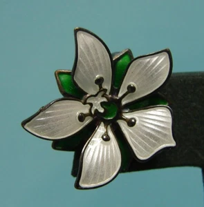 VINTAGE DAVID ANDERSON GUILLOCHIERTE EMAILLE POINSETTA BLUME STERLINGSILBER ANSTECKNADEL - Bild 1 von 4