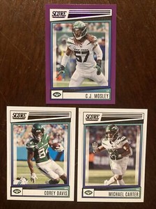 2022 Score Jets C.J. Mosley Purple Parallel #298 + Michael Carter & Corey Davis